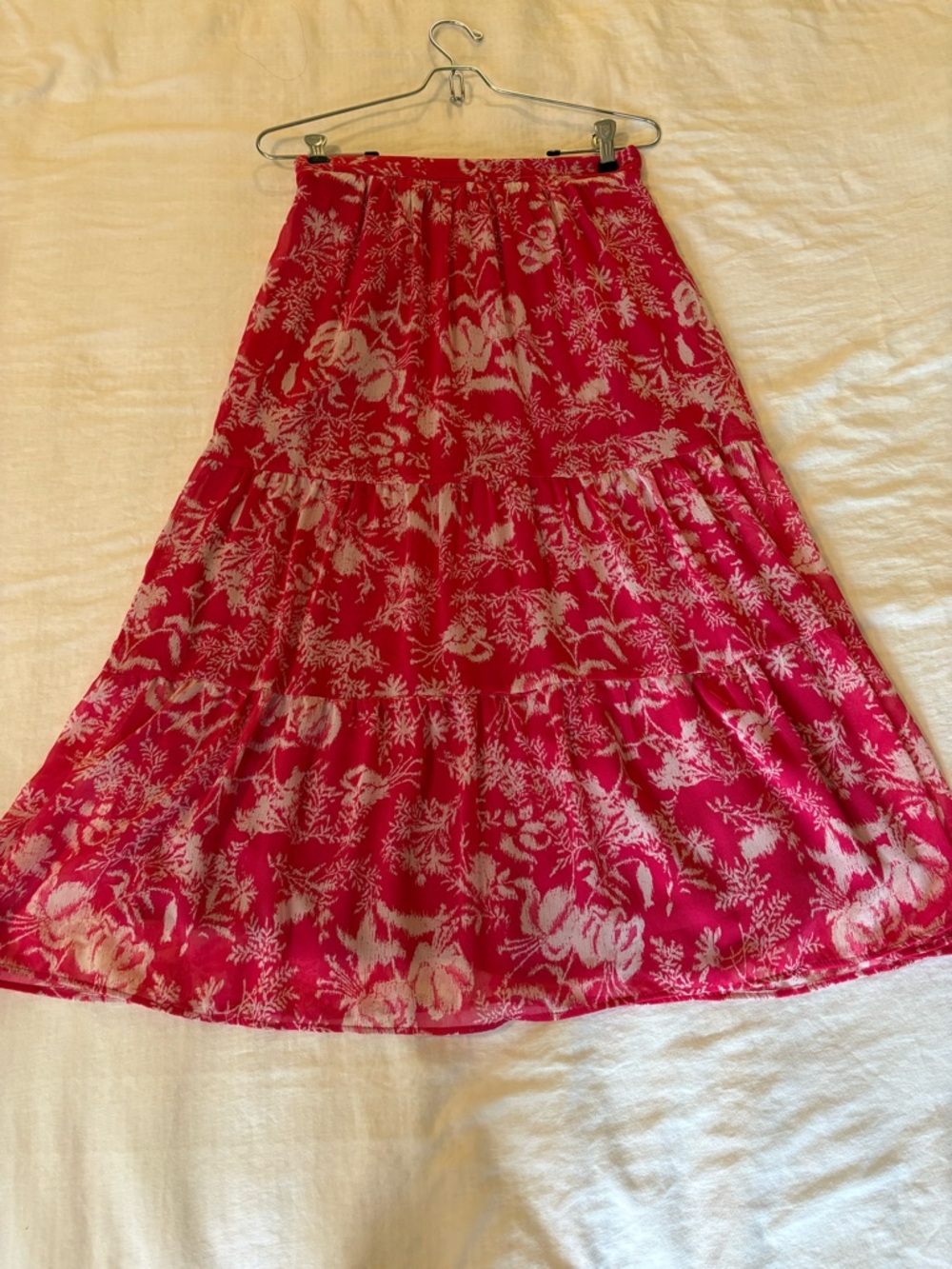 ba&sh Fuchsia Floral Tiered Maxi Skirt